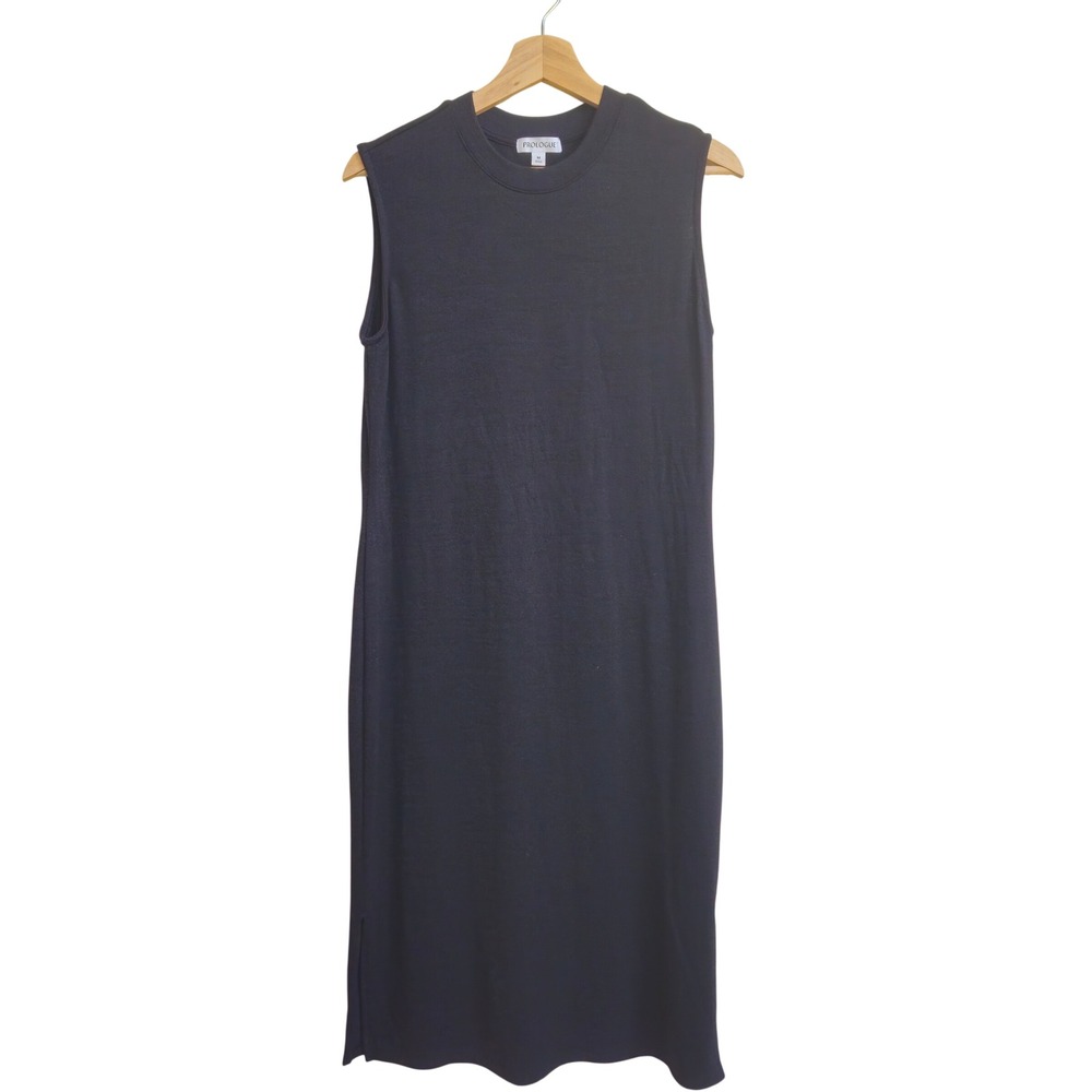 Prologue Sleeveless Midi Dress‎ Sz Medium Crew Neck Side Slit LBD Staple Capsule